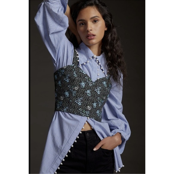 Anthropologie Blue and Black Floral Blouse - Picture 1 of 10